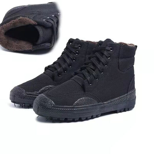 焗潭3527迷彩作训鞋高腰解放鞋男女保暖棉军训胶鞋黑色棉鞋 2022棉 42