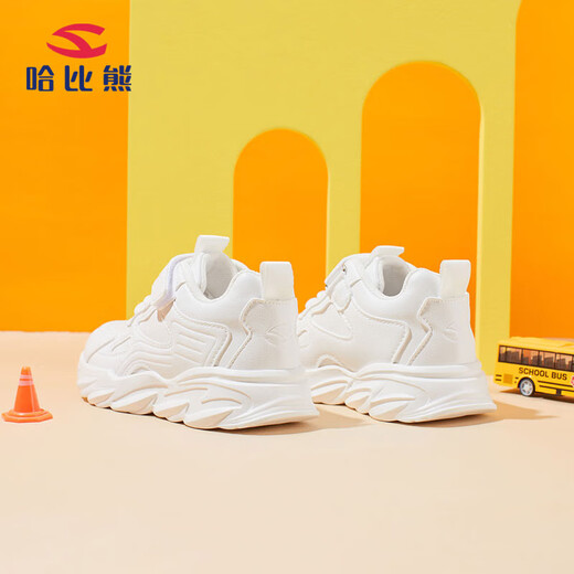 HOBIBEAR children's shoes spring and autumn children's sports shoes white shoes boys' shoes leather casual girls' shoes GS7593 white size 33