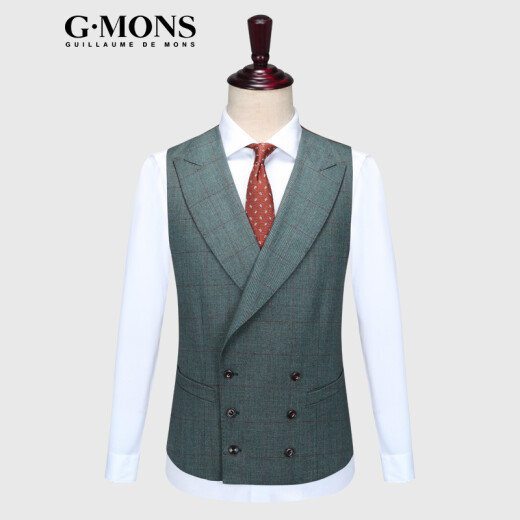 GMONS suit vest cardigan men's workwear sleeveless men's vest men's casual wedding slim men's vest shopping mall same style gray green plaid 46 yards 170/88A