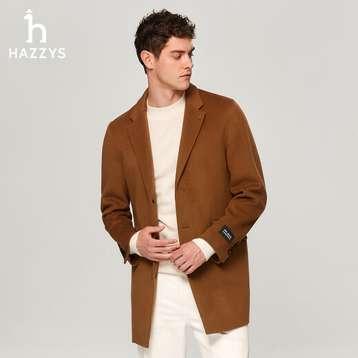 HAZZYS Men's Autumn and Winter Men's Jackets Wool Coats Handmade Woolen Coats Men's ABSZH0ADH21 Camel CM L (175/96A 48)