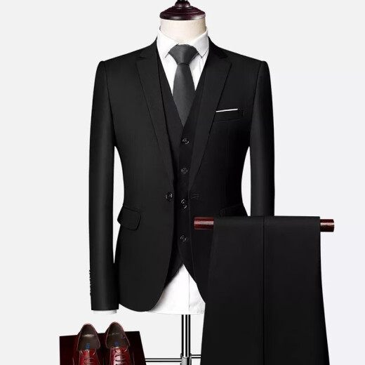 vocacool suit men's three-piece business casual professional formal wedding dress large size suit student suit jacket black suit jacket + pants + white shirt + tie XL/115-130Jin [Jin equals 0.5 kg]