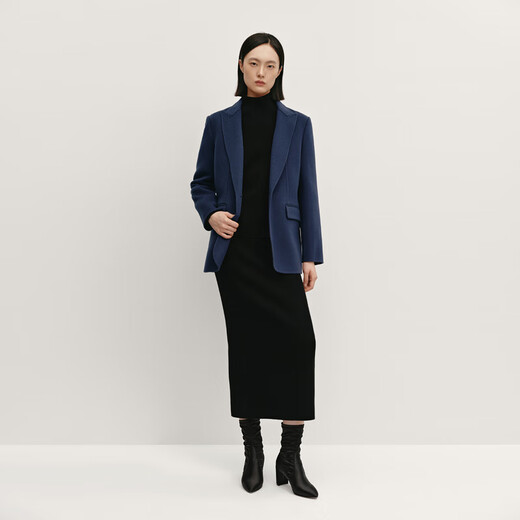 OVV autumn and winter hot sale women's lapel collar simple one button casual commuting wool suit jacket navy blue S