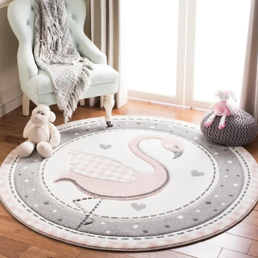 Gudie Cartoon Cute Children's Room Round Carpet Living Room Carpet Bedroom Bedside Thick Hanging Basket Computer Chair Pink Barbie Rabbit Diameter 200CM Thickened Comfortable Machine Washable