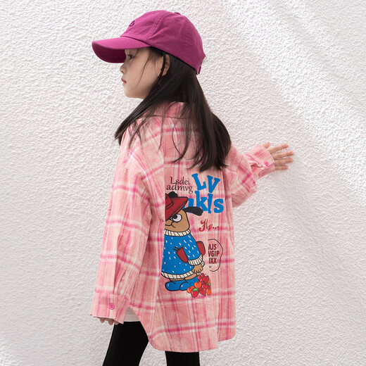 Tutu Elephant Girls' Shirt Retro Plaid Children's Long-Sleeved Shirt 2026 Spring and Autumn New Middle and Large Children's Cartoon Jacket Top Pink 140