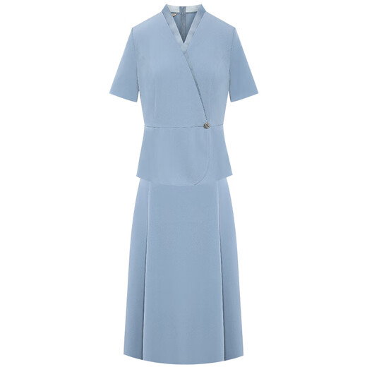 Pink and Blue Wardrobe 2024 Summer New Style Yanyu Jiangnan Temperament Splicing Suit Overlapping V-neck Small Shirt and Half Skirt Two-piece Set 5A2T338 Moonlight Blue M