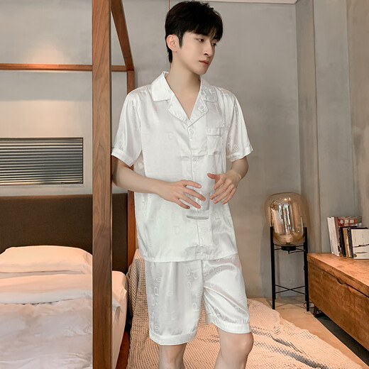 浪莎2025新款夏季睡衣男士冰丝短袖夏天薄款青少年大码套装家居服 (BBA) 冰丝 男G723 XL码(建议身高175左右-体重130-1