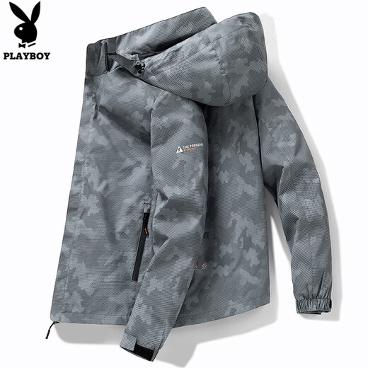 Playboy 2025 new camouflage jacket jacket men's autumn windproof waterproof spring and autumn outdoor jacket spring light gray XL