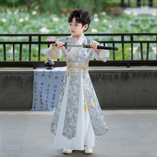 九能男童汉服秋季新款儿童古风少爷高品质侠客小王爷国学表演出服 江秋织金 110 适合100-110/13-17KG