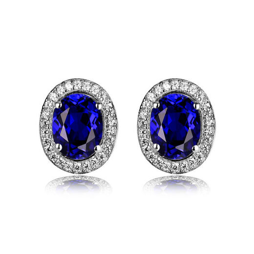 Sapphire 925 silver stud earrings set with colorful sapphire blue corundum tanzanite jewelry earrings plated women's picture color blue earrings pair