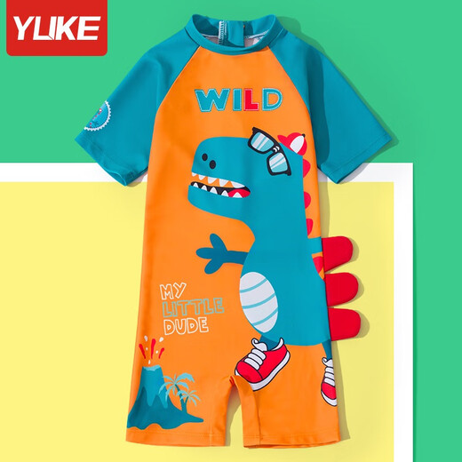 Yuke children's swimsuit boys' one-piece boys' middle and large children 2025 new sun protection children's hot spring swimming suit Orange Dinosaur XL Recommended height 120-120CM Yuke children's swimsuit boys' one-piece boys' middle and large children 2025 new sun protection children's hot spring swimming suit Orange Dinosaur XL Recommended height 120-120CM