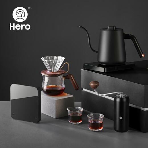 Hero Premium Edition Hand-brewed Coffee Pot Gift Box Set Bean Grinder Electric Hand-brewed Pot Coffee Cup Filter Combination Souvenir SF Express Advanced Edition Mini Gift Box-White