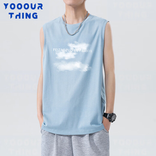 YOOOURTHING2024 spring and summer new waistcoat printed sleeveless vest men's loose casual youth top white XL [recommended 130-170Jin [Jin equals 0.5 kg]]