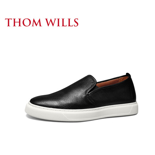 THOM WILLS休闲乐福鞋男一脚蹬男士皮鞋牛皮黑色板鞋懒人鞋舒适男鞋夏 黑色小牛G881 40 /7码