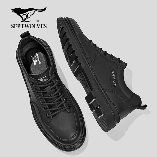 Septwolves men's shoes winter 2025 new sneakers men's breathable thick-soled wear-resistant work shoes trendy versatile business casual leather shoes black 43