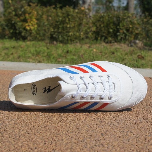 Double Star Bate Qingdao Double Star Bate men's and women's canvas track and field football shoes white tendon sole football shoes high school entrance examination sports examination shoes track and field four 42 (sports shoes wear 43)