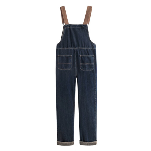 Sibaishe washed jumpsuit 2024 spring new women's clothing simple casual adjustable suspenders age-reducing jeans retro dark blue S