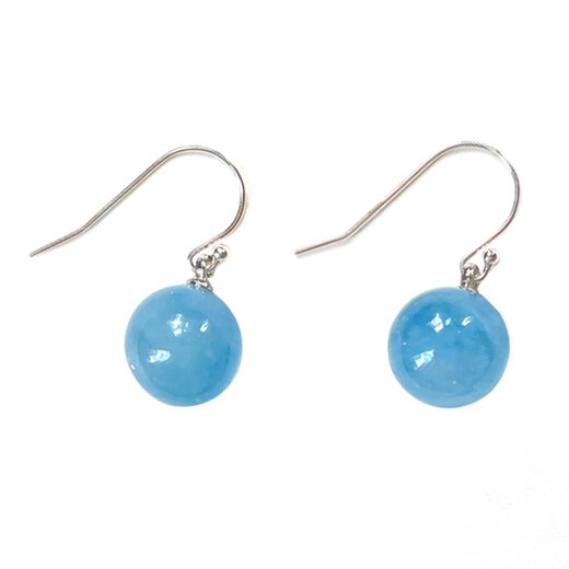 Ji Ge natural aquamarine earrings S925 sterling silver antique round bead hook blue crystal earrings original design light luxury new Chinese style