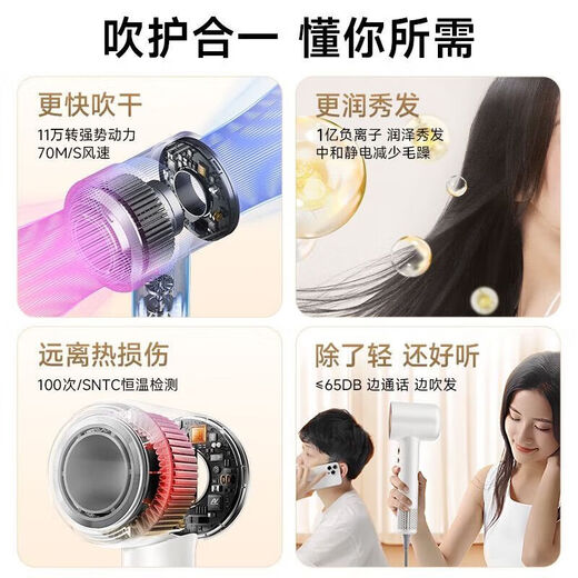 DIKTT German hair dryer, household mute negative ions, high power, no damage to hair, high-speed, quick-drying, leafless hair dryer, hair care, dormitory portable, business trip, baby, pet, ladies only, top version, berry rose red, single nozzle 1.8 meters long + gift box