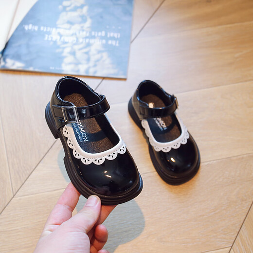 G.duck Little Yellow Duck Children's Lace Small Leather Shoes Spring and Autumn New Girls Fashion Trend Single Shoes Soft Sole Velcro Princess Shoes Burgundy Size 23 Shoe Inner Length 14.8cm