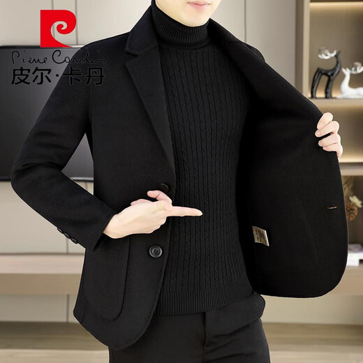 Pierre Cardin woolen blazer men's high-end slim double-sided denim suit top autumn and winter versatile short warm coat 88001A Khaki double-sided denim XL suitable for 125-145Jin Jin equals 0.5 kg