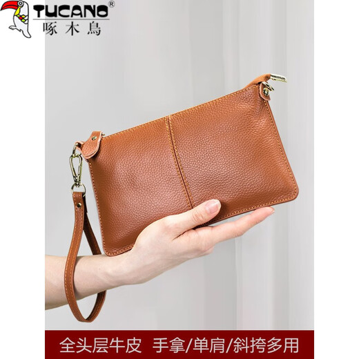 Woodpecker (TUCANO) clutch bag women's bag genuine leather head layer cowhide fashion casual women's mobile phone bag envelope coupon wallet hand grab bag sky blue
