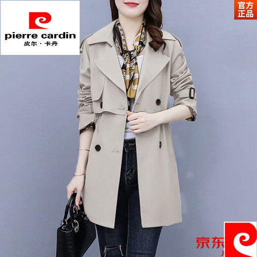 Pierre Cardin (pierre cardin) windbreaker women's early spring and autumn wear 2025 new small people this year's popular fashion mid-length coat coat women's coffee color L (105-115Jin Jin equals 0.5 kg)