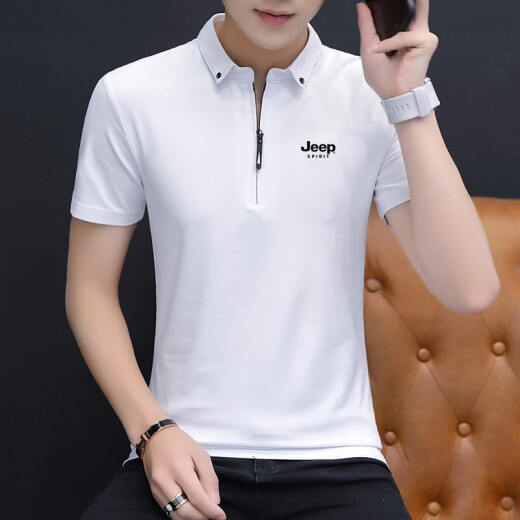 JEEP Jeep short-sleeved T-shirt men's polo half-sleeved new men's summer T-shirt business casual lapel top T-shirt pure T118 black XL (125-140Jin [Jin equals 0.5 kg])