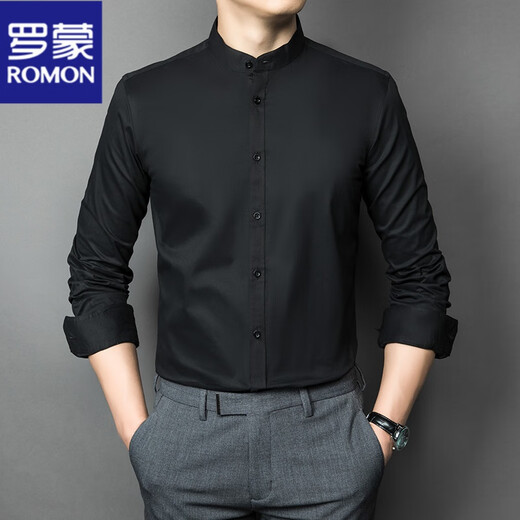 ROMON new Chinese style stand collar shirt men's long sleeve spring and autumn business casual formal wear no ironing professional white shirt tunic white 2XL reference 140-155Jin Jin equals about 0.5 kg