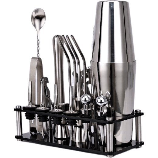 Acrylic set combination cocktail shaker bar stirring tool 20-piece set hand-cranked Boston shaker piano black Boston (750ML/600ML)
