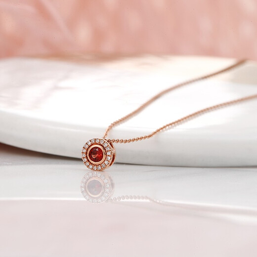 Chiba Jewelry 18K gold diamond pendant rose gold light garnet birthday gift for girlfriend and wife birthday gift 18K diamond pendant + garnet earrings