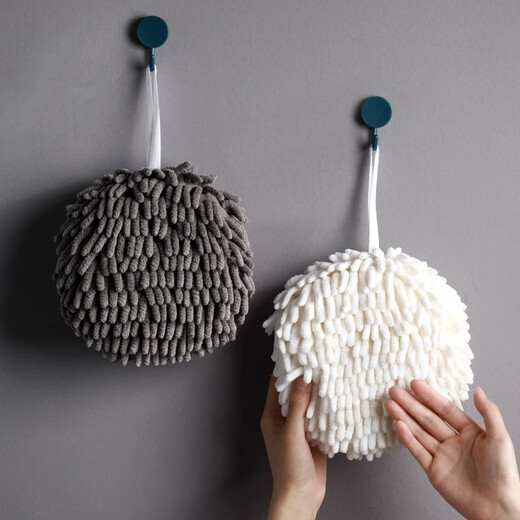 Chenaishang hand towel hanging kitchen quick-drying rag bathroom toilet absorbent towel non-shedding chenille hand ball white + hook