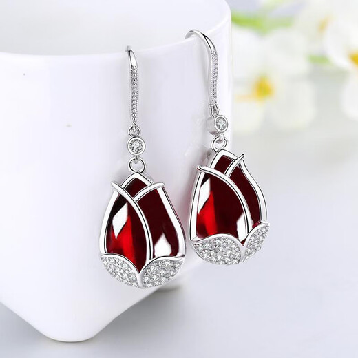 Danbi Earrings for Women New Design Light Luxury Gift Retro Short Earrings Earrings Women's Birthday Gifts for Mom and Girlfriend Tulip White Agate Gold