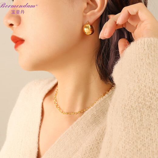 BORMENDAM round ball earrings for women, high-end, light luxury, niche, simple temperament, fashionable metal cold style earrings, French style earrings, golden balls