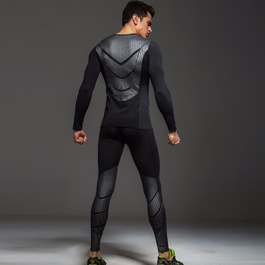 Yihaote (yihaote) spring and summer thickened velvet thermal tights for men quick-drying long-sleeved fitness clothes for men high elastic sports basketball running sweat-absorbent elite black pants + black and silver suit need to add velvet to take a message L (170-175 high. 120-135 Jin Jin equals 0.5 kg)