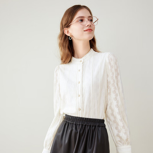 Betu women's autumn and winter new shirt French retro lace stand-up collar lace long-sleeved shirt 2310T53 light apricot L (light apricot pre-sale shipped on 03/30)