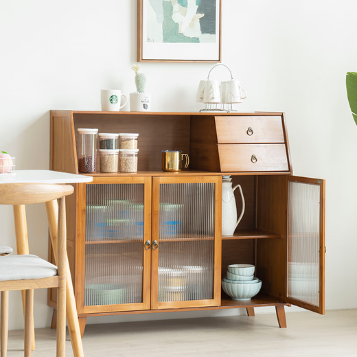 Pomelo Mansion Nordic Kitchen Sideboard Wine Cabinet Modern Simple Storage Living Room Cupboard Multifunctional Home Storage Cabinet Tea Cabinet Brown Three Doors Double Draw