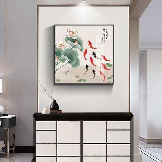 
Xiaolulin Chinese style Jiuyu drawing decoration painting restaurant painting study office tea room hanging painting entrance entrance cabinet living room mural 15911 every year cloth painting 80*80 black frame