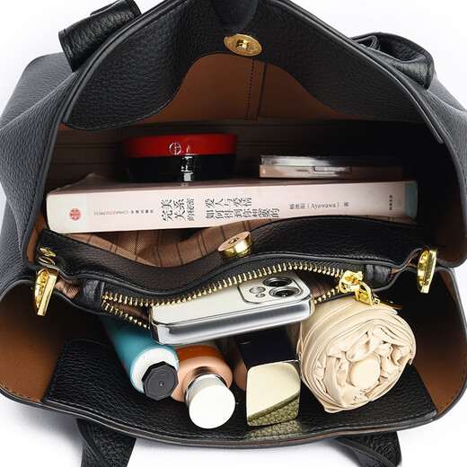 Northern Fox Bag Women's Bag Genuine Leather Crossbody Light Luxury One-shoulder Noble and Attractive Mother's Portable Cowhide Ladies' Bag Commuting High-End Sense Black