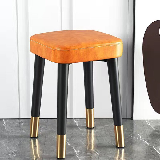 Fico Stool Home Chair Thickened Stackable Dining Chair Square Stool Modern Simple Bedroom Dressing Table Cosmetic Stool Living Room Orange Oil Wax Leather Upgraded Thickening 45cm High