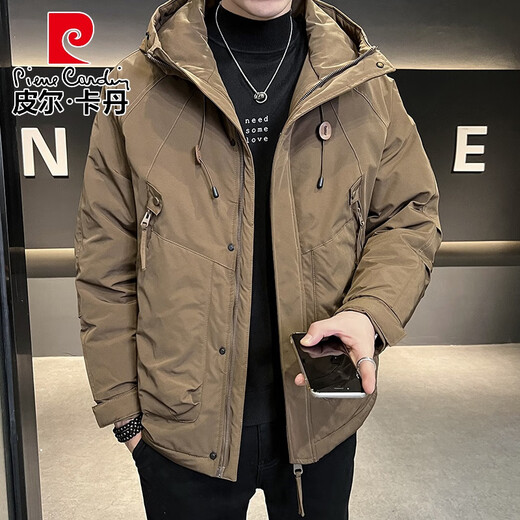 Pierre Cardin Work Jacket Men's Autumn and Winter 2025 New Trendy Brand Loose Pocket Zipper Design Jacket Thickened Coffee and Cotton Thickened XL 140-160Jin Jin is equal to 0.5 kg