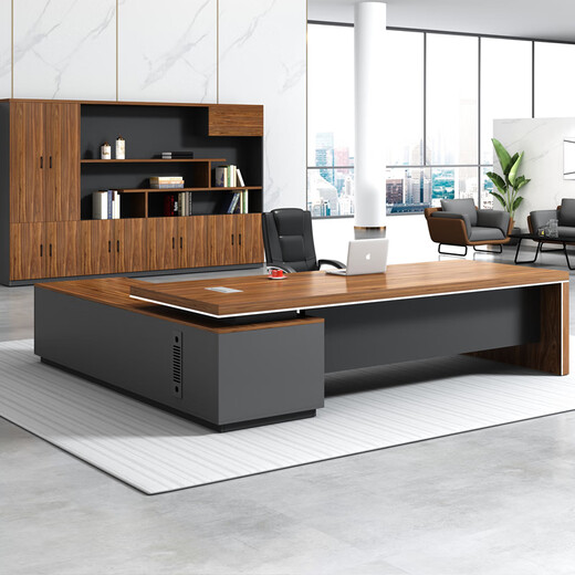 YOE.FTY boss desk desk chairman executive desk leader computer desk single workbench manager desk president desk big leaf walnut + iron gray (left side cabinet) 1.8m boss desk