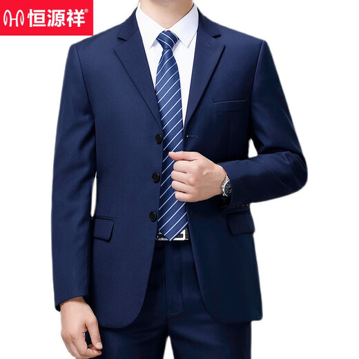 Hengyuanxiang suit men's spring and autumn two-piece suit business professional formal wear middle-aged and elderly dad wool suit jacket 8809 black (two buttons) four seasons style without slit M 170/88A recommended 125-140 Jin Jin equals 0.5 kg
