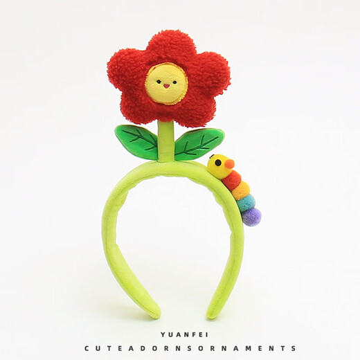Mrs. Win Caterpillar Flowers Cute Cartoon Headband Windmill Leaves Green Bean Sprouts Funny Headband Hairpin Headband Women Sunflower Red A11-303