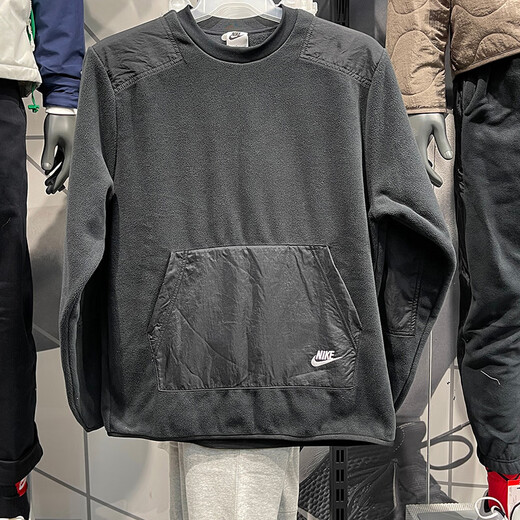 NIKE Sweatshirt Herren Herbstjacke Polarfleece Warm Sportbekleidung Mode Rundhals Lässiger Pullover DD4855-010 Schwarz L