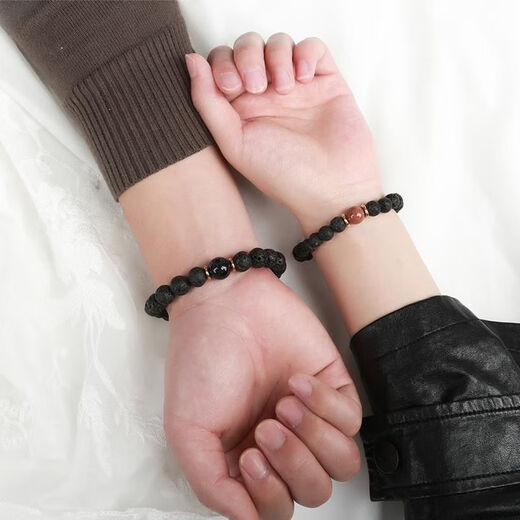 Armband Herren Trendy Buddha Perlen Armband Glücksperlen Perlen Jungen Handschmuck Obsidian Vulkanstein Einfache umgekehrte Skala S653 Gold