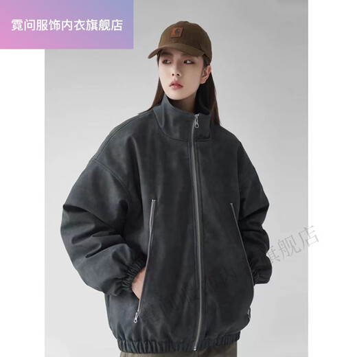 Niwen DUAB washed distressed PU leather stand-collar jacket American motorcycle quilted leather jacket oversize couple jacket men and women brown M