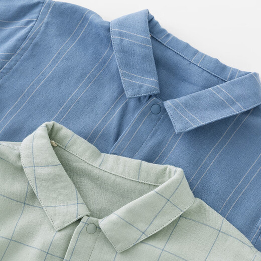 Papa climbing summer children girls boys bamboo cotton gauze short-sleeved shirt new style western style blue 100 cm