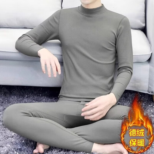 Changdeng Thermal Underwear Set Mid-collar Autumn and Winter Men's Seamless Half-Tall Collar Constant Temperature Inner Bottoming Shirt Autumn Clothes and Autumn Pants Men's Black XL
