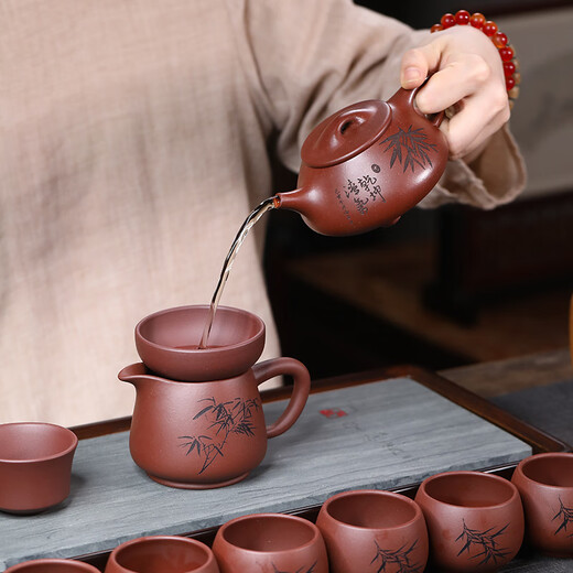 Qianshoutang teacher Zha Guochang Yixing original ore purple sand set purple sand pot tea set Kung Fu tea set Qiankun Yiqi purple sand set