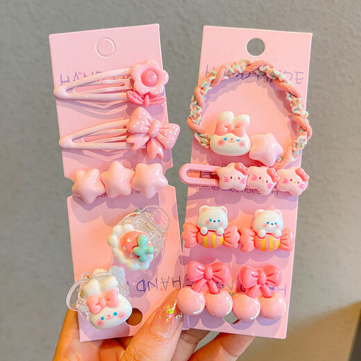 Ellilo Sweet Rabbit Cute Hairpin Hairband Set Cartoon Broken Hair BB Clip Duckbill Clip Hairpin Hair Rope Hair Accessory Blue Rabbit Hairpin Hair Rope 9-piece Set